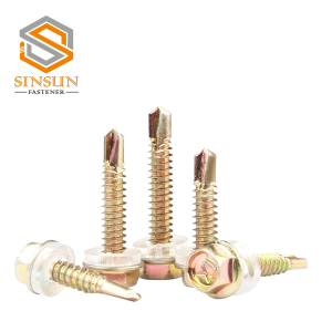 Yellow zinc Hex head self drilling screws with pvc washer