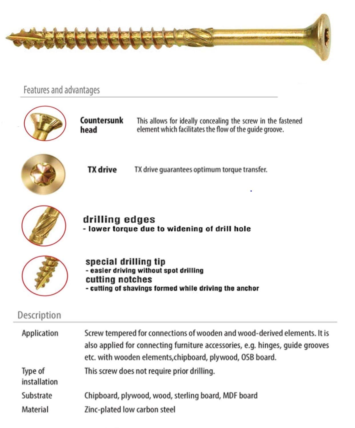 Zinc Yellow Advanced Multi-Purpose Wood Screw