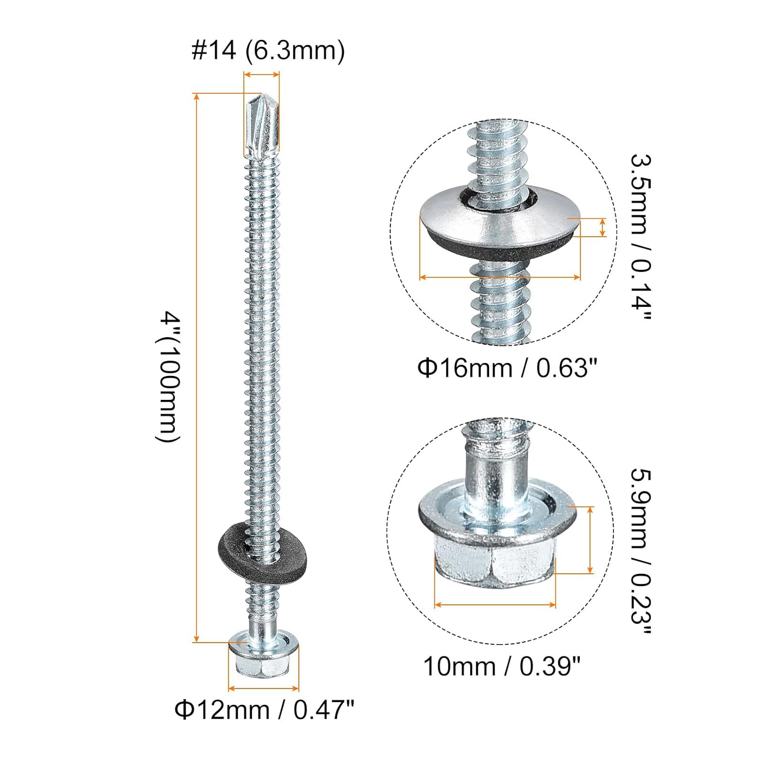 7Self Drilling Screw With Metal Bonded EPDM Washe