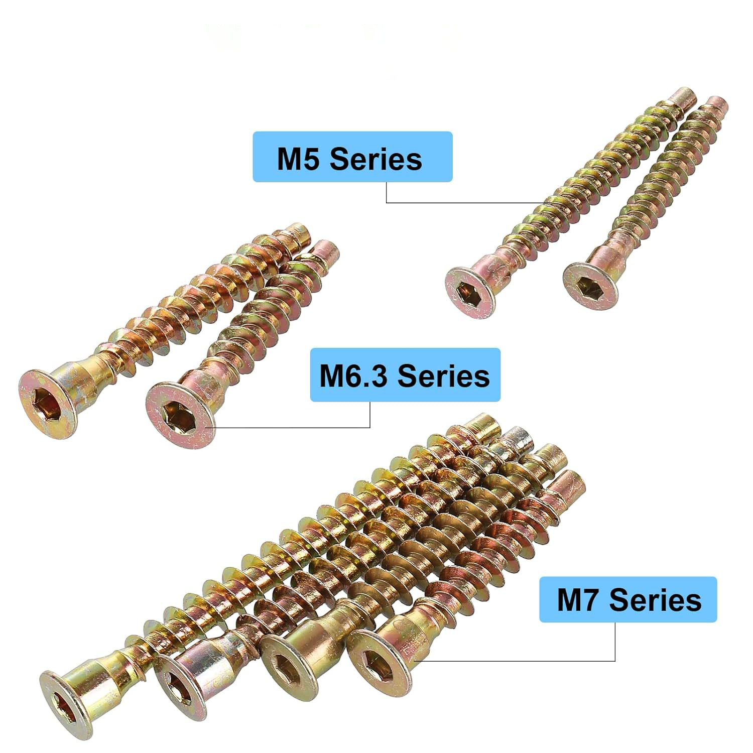 Yellow Zinc Hex Socket Flat Head Confirmat Screws