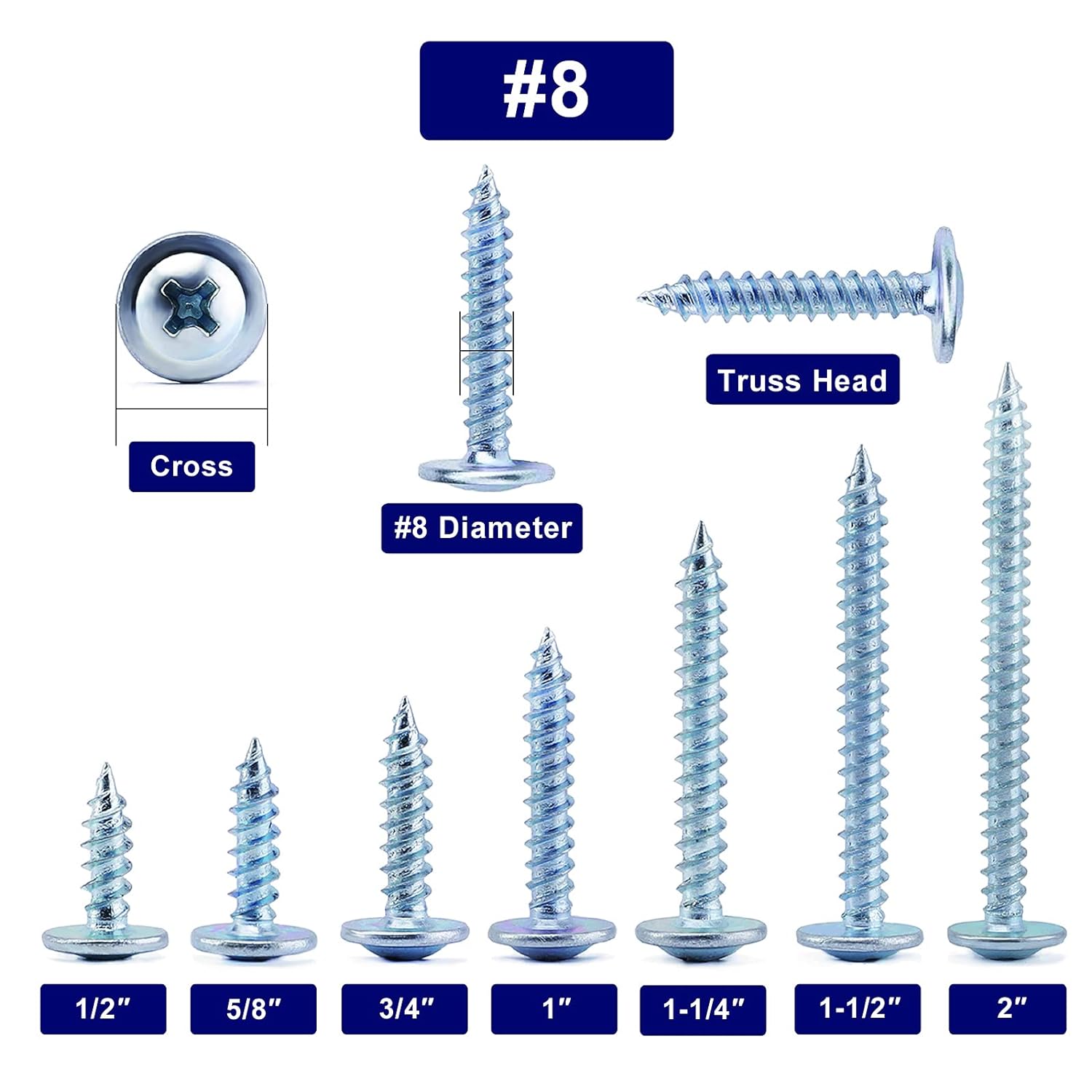 russ Head Screws Cross Recessed size