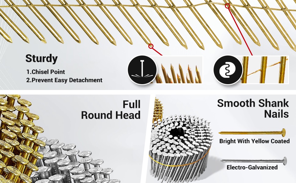 X 15° Smooth Shank Coil NailsX 15⁰ Wire Coil NailsX Coil nails with smoothX Coil Roofing NailsX Coil Siding Nail Smooth Shank