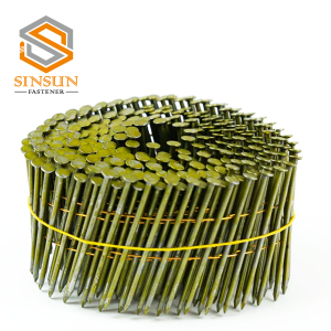 Brigth with yellow coated Smooth  Shank  Collated Wire Coil Nails