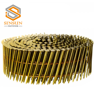 Brigth with yellow coated Smooth  Shank  Collated Wire Coil Nails