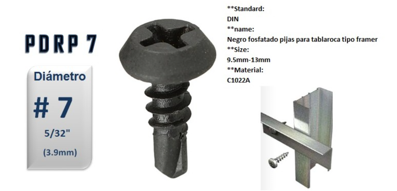 Un tornillo framer con punta broca fosfatizado es un tipo de tornillo diseñado para aplicaciones de construcción y carpintería. La punta broca facilita la penetración en materiales duros como madera dura, metal o plástico, mientras que el recubrimiento fosfatizado proporciona protección contra la corrosión. Estos tornillos suelen tener una rosca gruesa y profunda para una sujeción segura y resistente, y son comúnmente utilizados en la construcción de estructuras de madera, marcos metálicos y otros proyectos de carpintería y construcción.