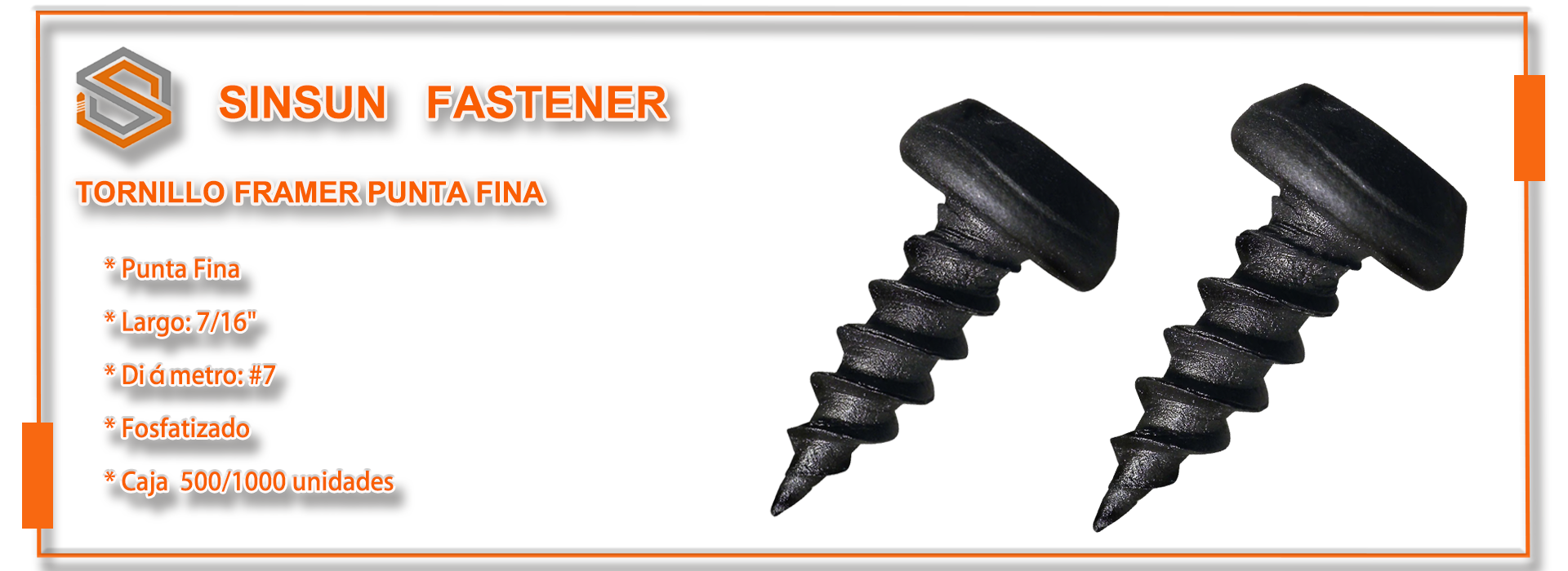 Tornillo Autoperforante Framer Punta Fina 7x7/16" Fosfatizado