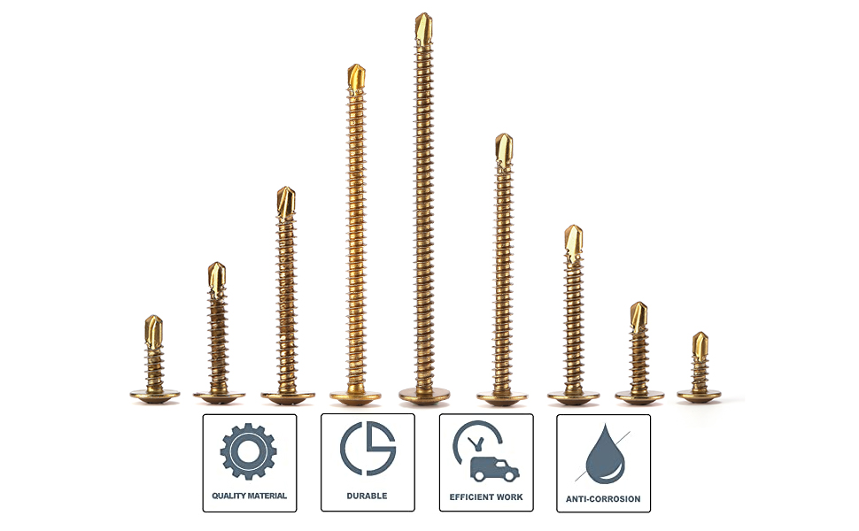 cYellow zinc plated truss head self-drilling screws are commonly used in a variety of construction and industrial applications. The yellow zinc plating provides corrosion resistance, making these screws suitable for use in outdoor and high-moisture environments. The truss head design provides a larger surface area for the screw head, which helps to distribute the load and prevent the screw from pulling through the material.  Some specific uses for yellow zinc plated truss head self-drilling screws include:  1. Metal roofing and siding: These screws are often used to secure metal panels to wood or metal framing, providing a weather-resistant and durable attachment.  2. HVAC and ductwork installation: They are commonly used to fasten ductwork components together or to attach ductwork to structural supports.  3. Electrical and plumbing applications: Yellow zinc plated truss head self-drilling screws can be used to secure electrical boxes, conduit straps, and plumbing fixtures to metal or wood framing.  4. General construction and woodworking: They are also used in various general construction and woodworking applications where a corrosion-resistant and strong fastening solution is required.  As with any type of fastener, it's important to select the appropriate size, length, and thread type for the specific application, as well as ensuring that the material being fastened is compatible with the screw type. Proper installation techniques should be followed to ensure the best performance and longevity of the fastening.